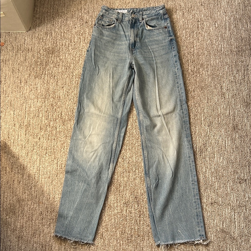 Zara Women's Wide Leg Full Length Blue Jeans Size 2 Inseam 32in
